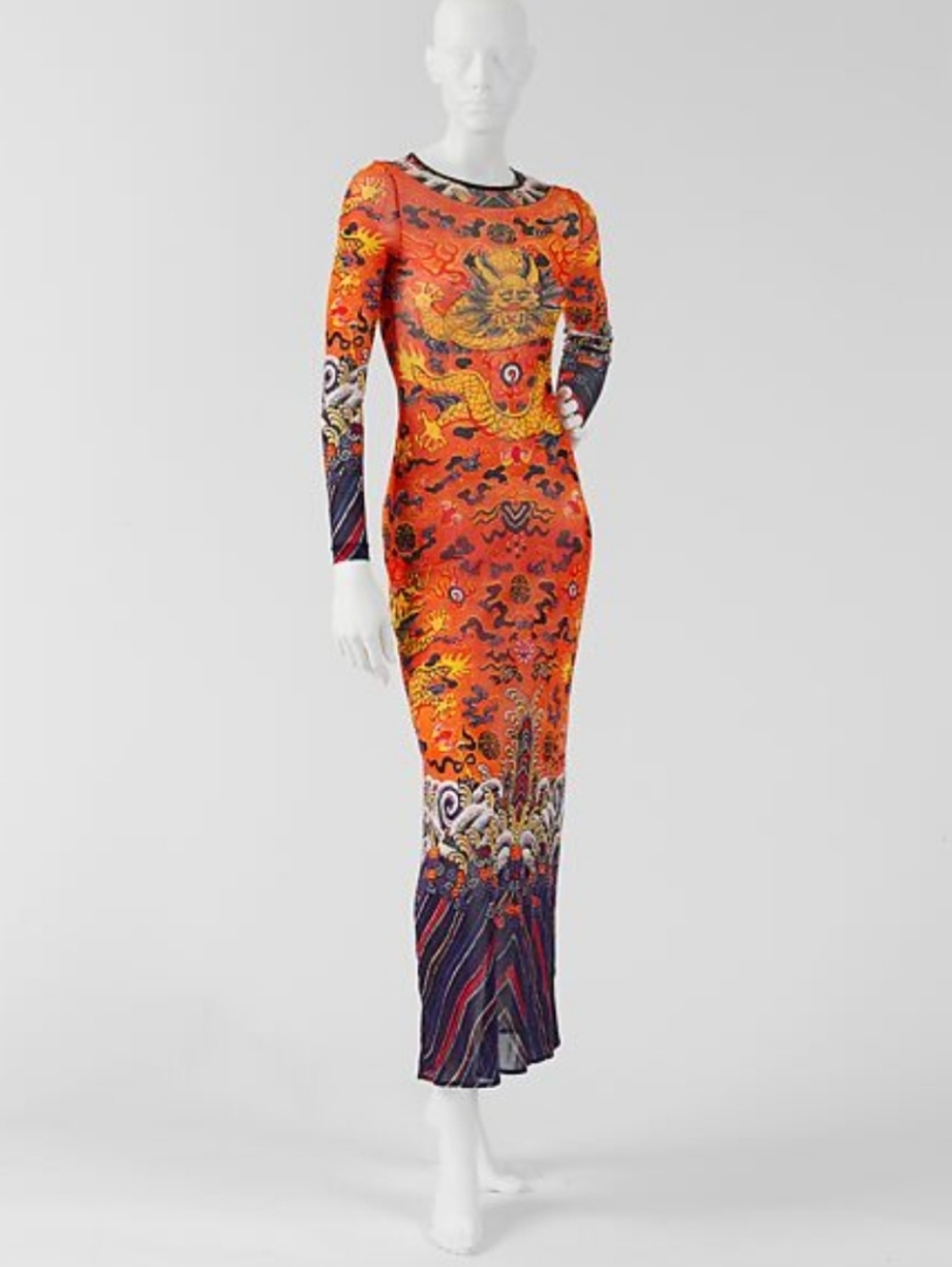 Vintage 1990's Vivienne Tam Dragon Motif Maxi Dress 100% Nylon